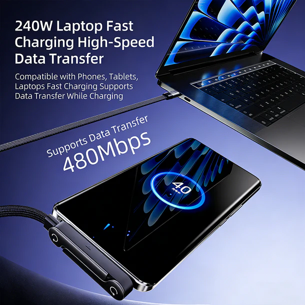 240W Fast Charging 2-in-1 Foldable Fast Charging Cable & Phone Stand